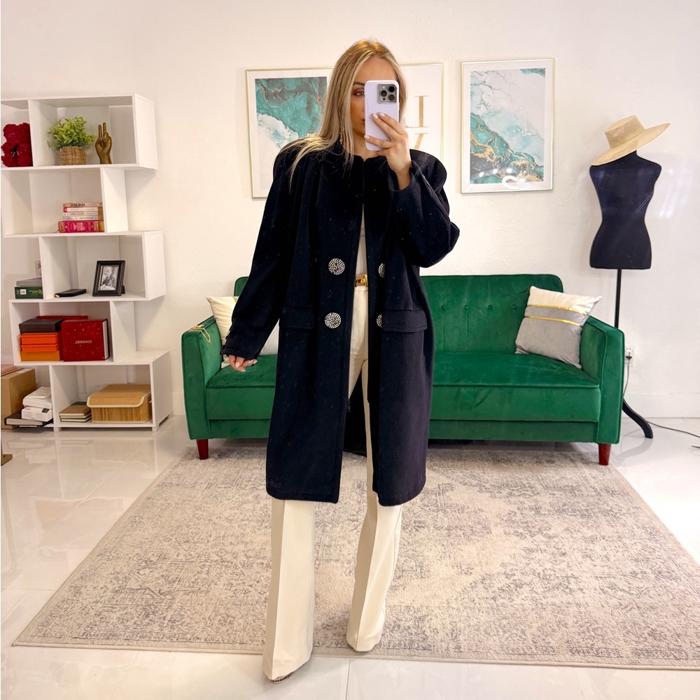 VALENTINO - Cashmere Wool Blend Rhinestone Buttons Coat #ski - Picture 3 of 12